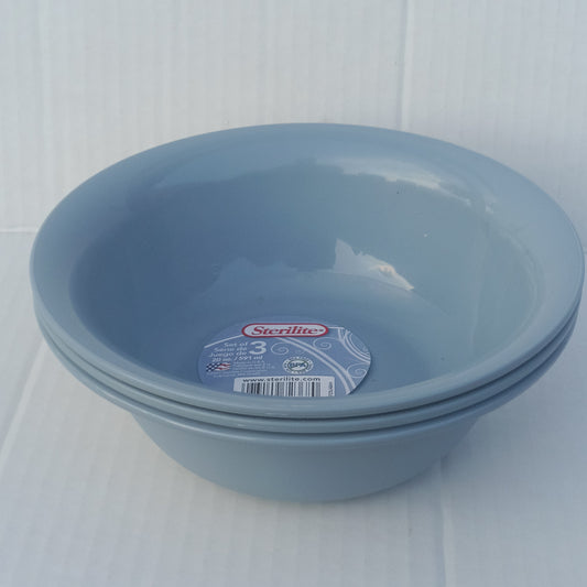 Lite Blue 3pc Sterilite Microwave Safe Soup & Salad Food Bowls 20 Oz Plastic