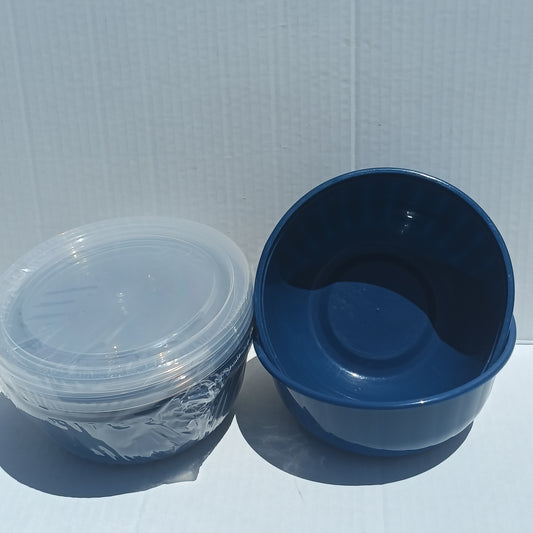 Set of 4 Plastic Microwave Safe Food Storage Bowls w/ Lids 30oz Blue